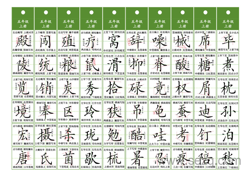 五年级上下册语文汉字书写同步精讲字卡 - 文档资源第3张