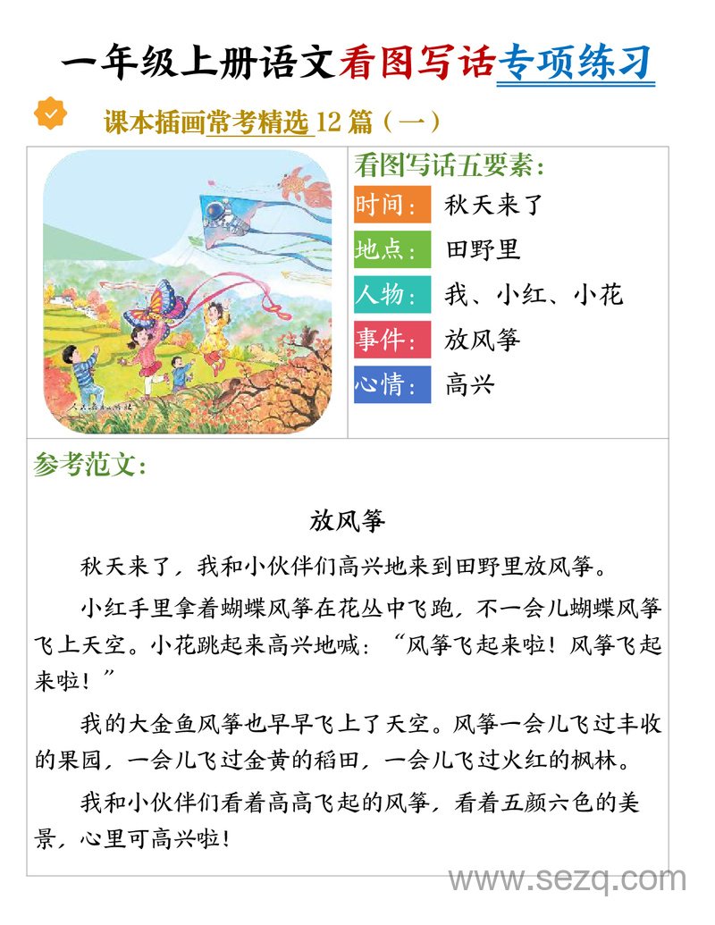 2025年新版一年级上册语文看图写话专项练习（常考精选12篇含范文） - 文档资源第1张