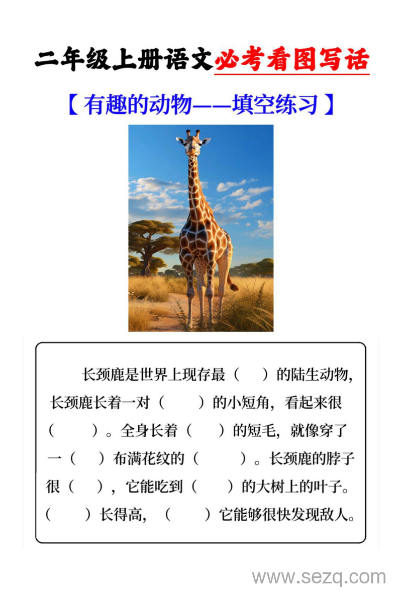 二年级上册语文第一单元有趣的动物看图写话填空练习 - 文档资源第1张