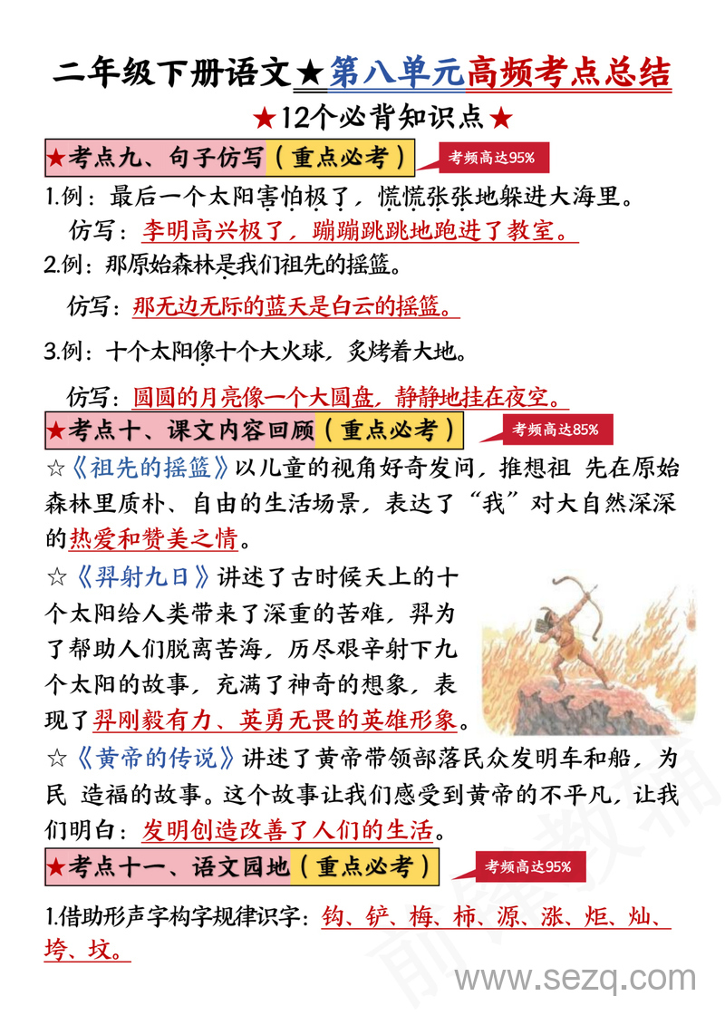 二年级下册语文第八单元高频考点总结 - 文档资源第3张