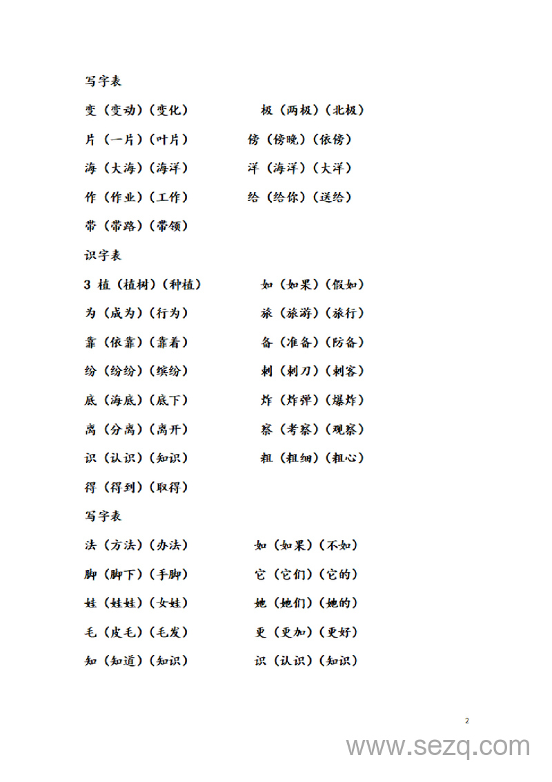 二年级上册语文全部生字组词总复习 - 文档资源第2张