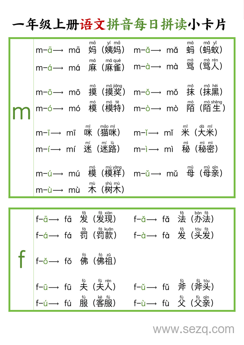 新版一年级上册语文拼音每日拼读小卡片 - 文档资源第2张