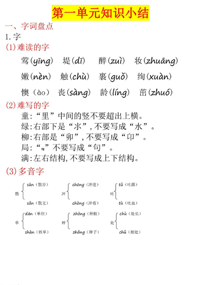 二年级下册语文第一单元知识小结（8页） - 少儿专区