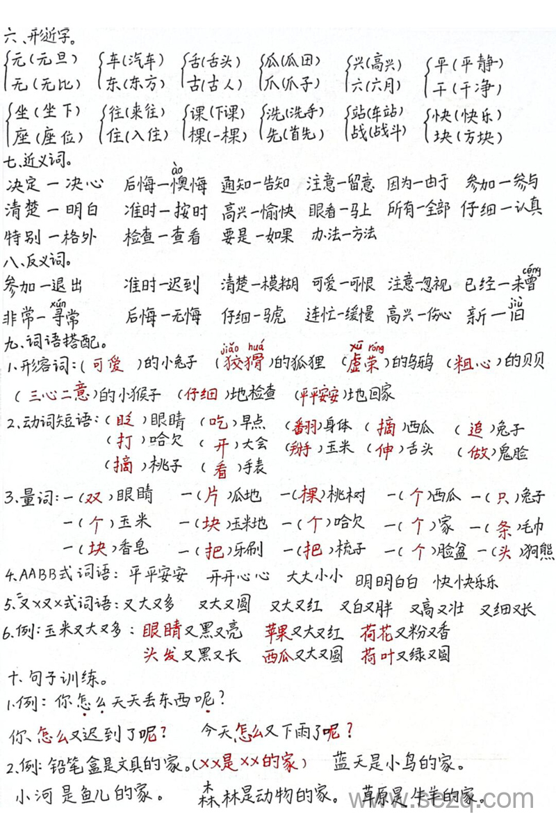 2025年春季一年级下册语文第七单元知识点梳理（手写版） - 文档资源第2张