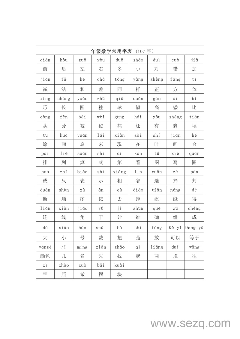 一年级数学常用字合辑 - 文档资源第2张