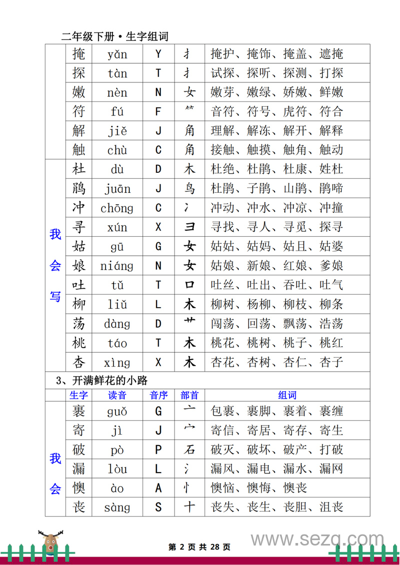 二年级下册语文生字组词（一类生字二类生字） - 文档资源第2张