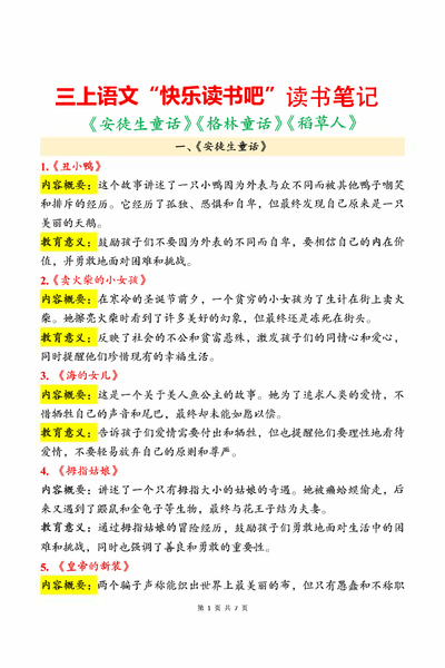 2025年三年级上册语文快乐读书吧读书笔记（7页） - 少儿专区