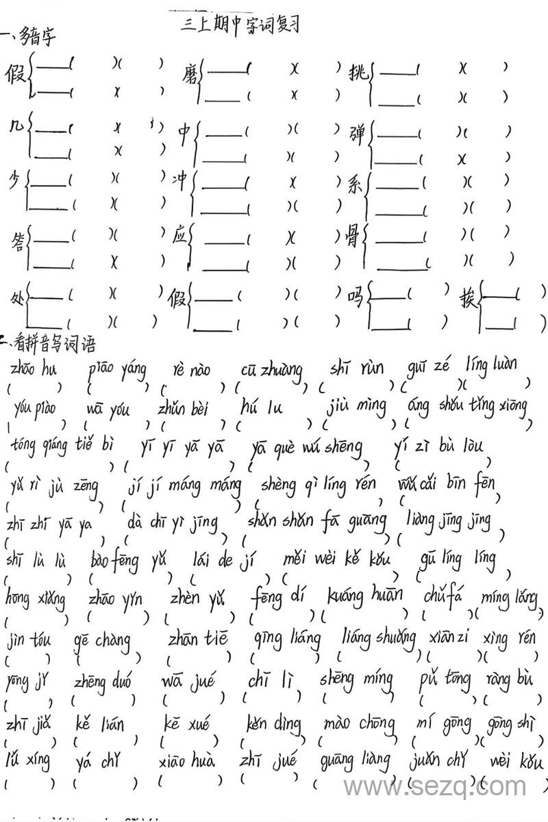 2025年三年级上册语文期中复习专项（老师手写版）含答案 - 文档资源第1张