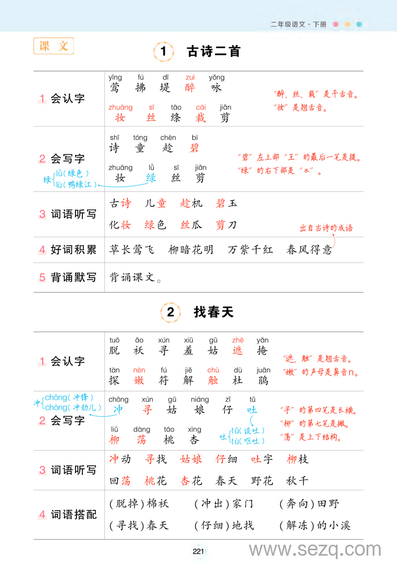 2025年二年级下册语文状元语文笔记（背记清单） - 文档资源第2张