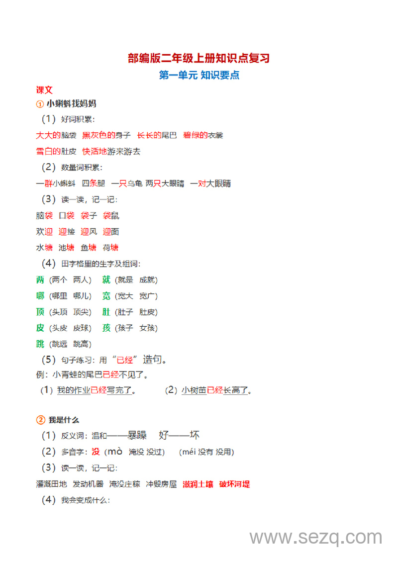 二年级上册语文知识点复习 - 文档资源第1张