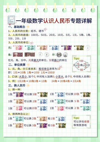 一年级下册数学人民币专项详解（含答案）（5页） - 少儿专区
