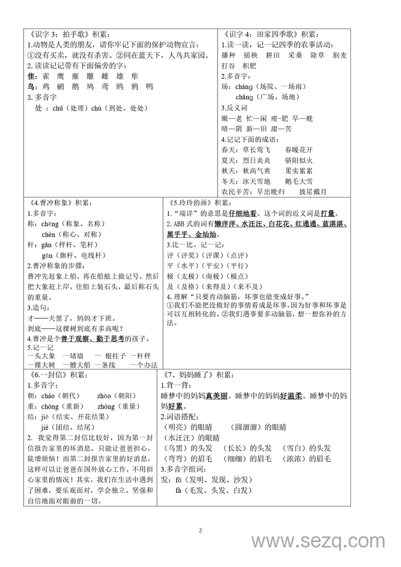 新版二年级上册语文知识点课课贴 - 文档资源第2张