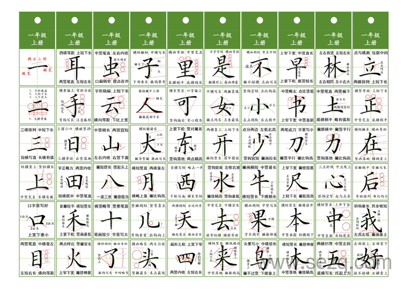 一年级上下册语文同步精讲字卡 - 文档资源第1张