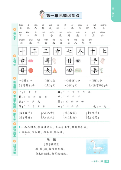 一年级上册语文单元知识盘点（8页） - 少儿专区