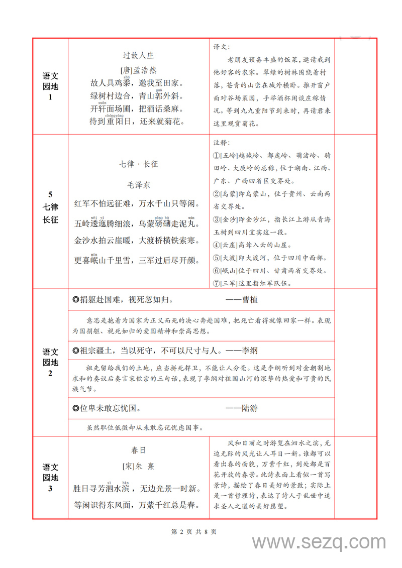 2024年秋季六年级上册语文必背内容及默写表 - 文档资源第2张