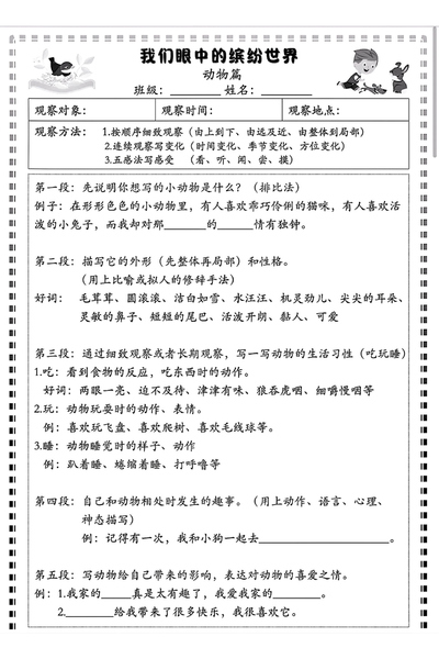 三年级语文我们眼中的缤纷世界写作指导与范文（动物篇+植物篇+场景篇）（8页） - 少儿专区