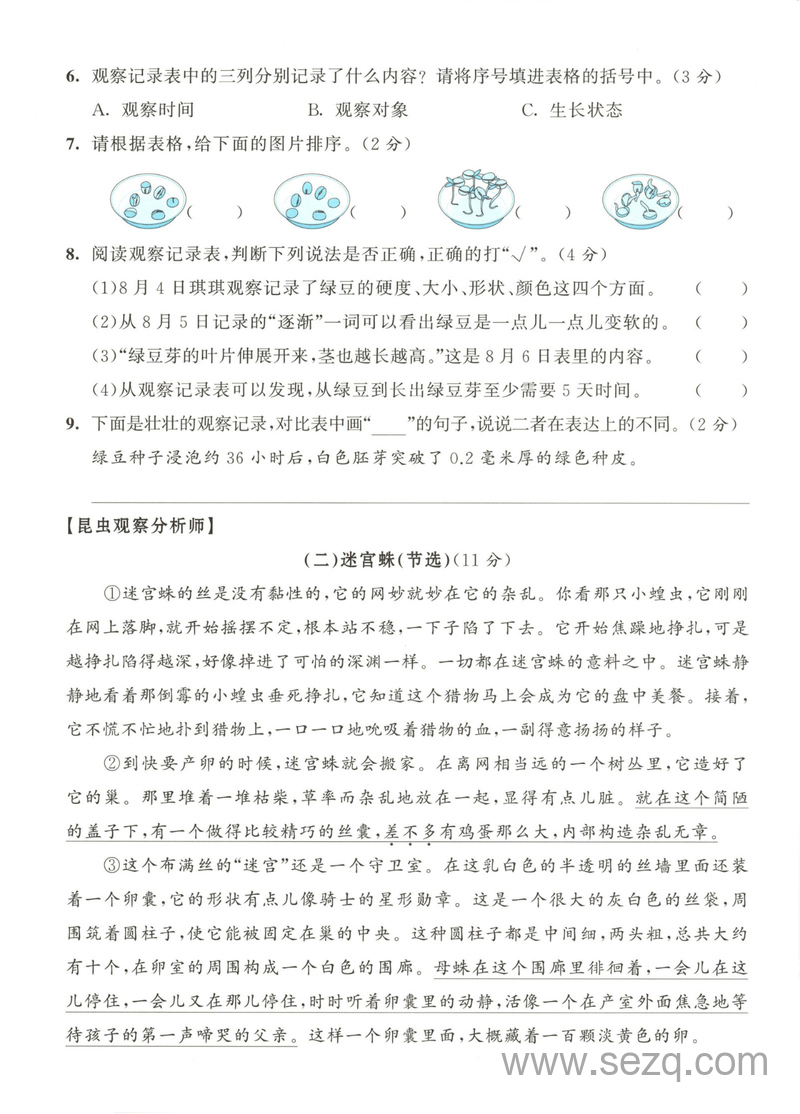 2025年四年级上册语文第三单元综合情景测试卷（含答案） - 文档资源第3张