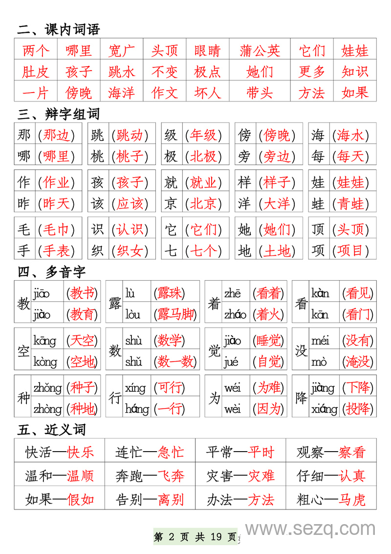 二年级上册语文1-8单元必背预习与日积月累 - 文档资源第2张