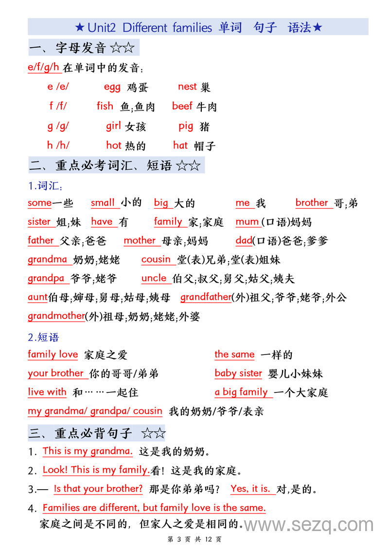 2025年秋季三年级上册英语必备知识点总结（学霸版） - 文档资源第3张
