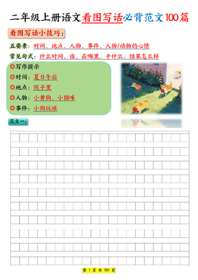 2025年二年级上册语文看图写话必背范文100篇（101页） - 少儿专区