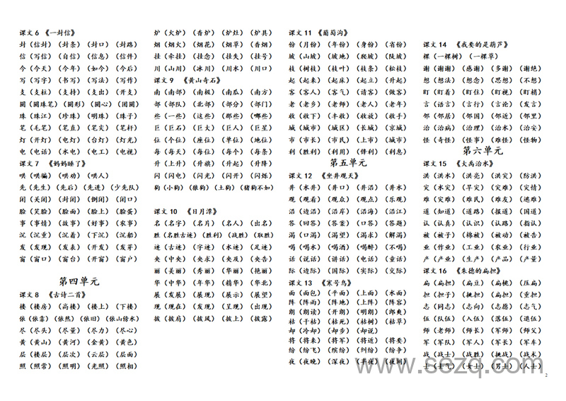 2024年最新二年级上册语文生字组词归纳资料 - 文档资源第2张