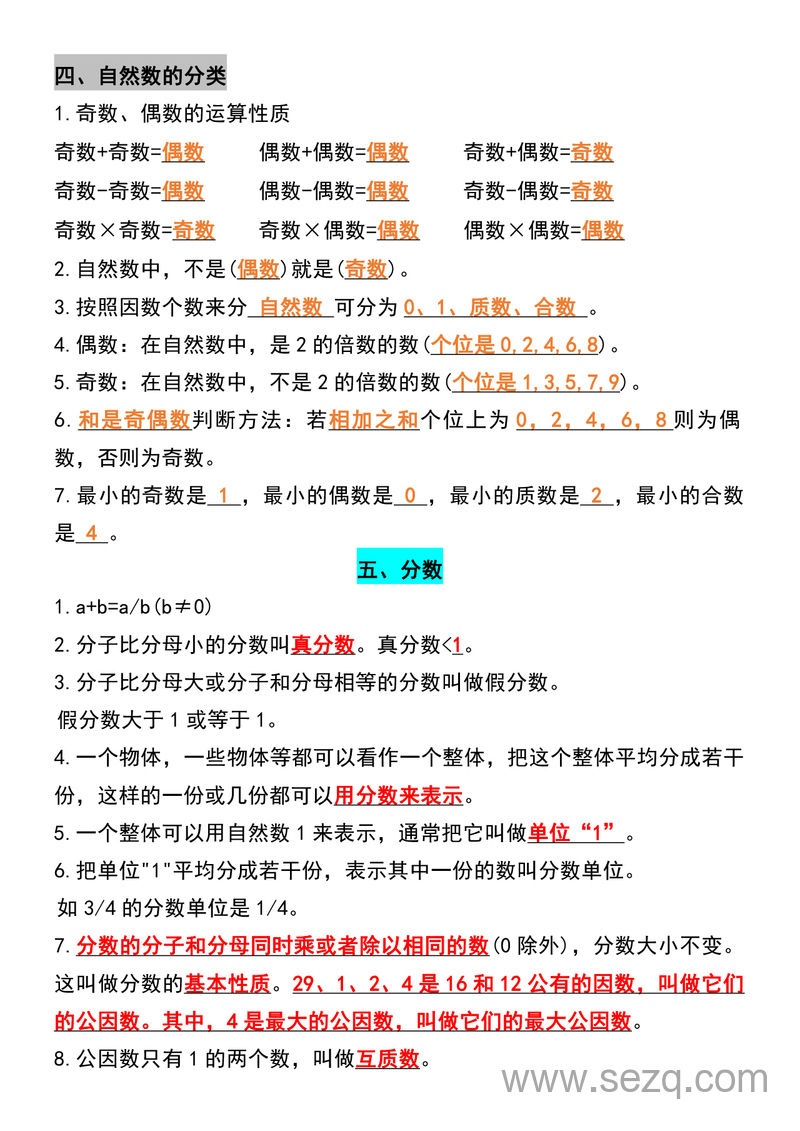 五年级下册数学必背公式概念汇总 - 文档资源第3张