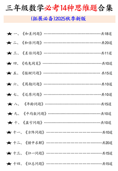 2025年秋季新版三年级上册数学14种思维题合集（拓展必备）（65页） - 少儿专区
