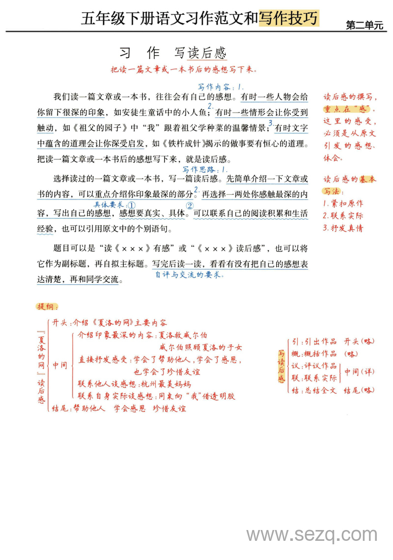 五年级下册语文单元习作范文及技巧点拨 - 文档资源第3张