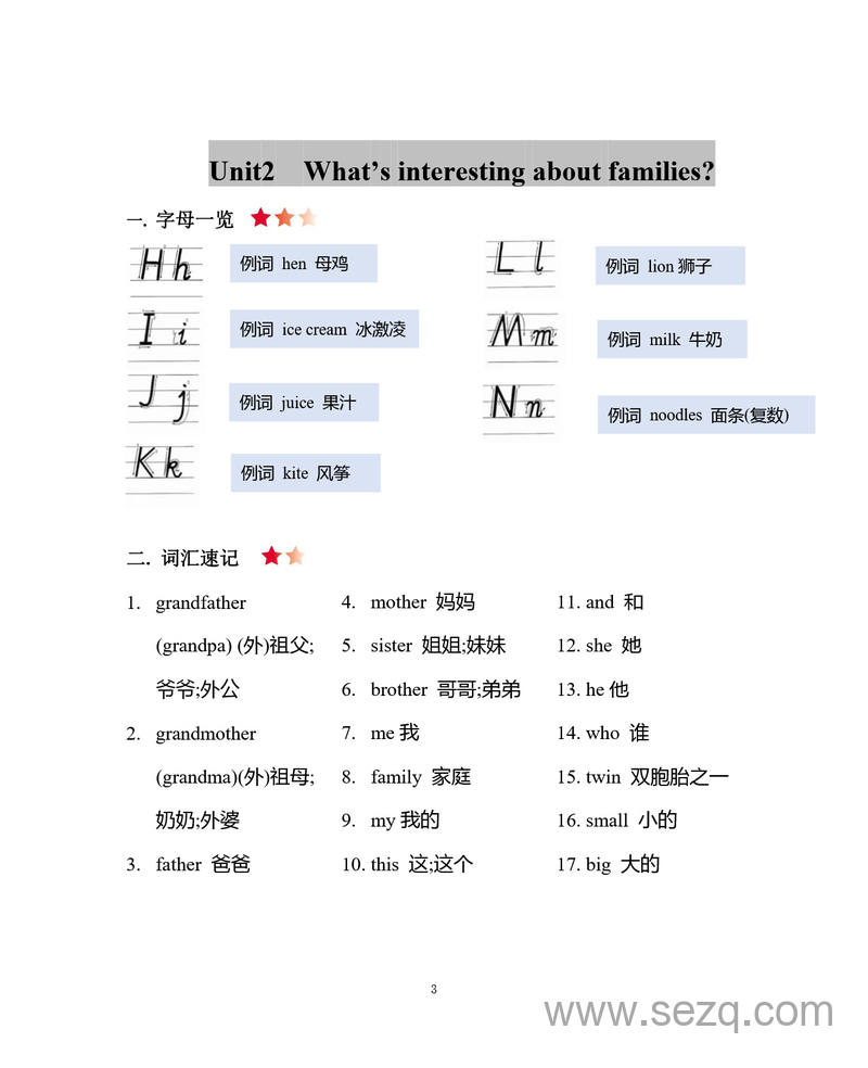 三年级上册英语知识清单 - 文档资源第3张