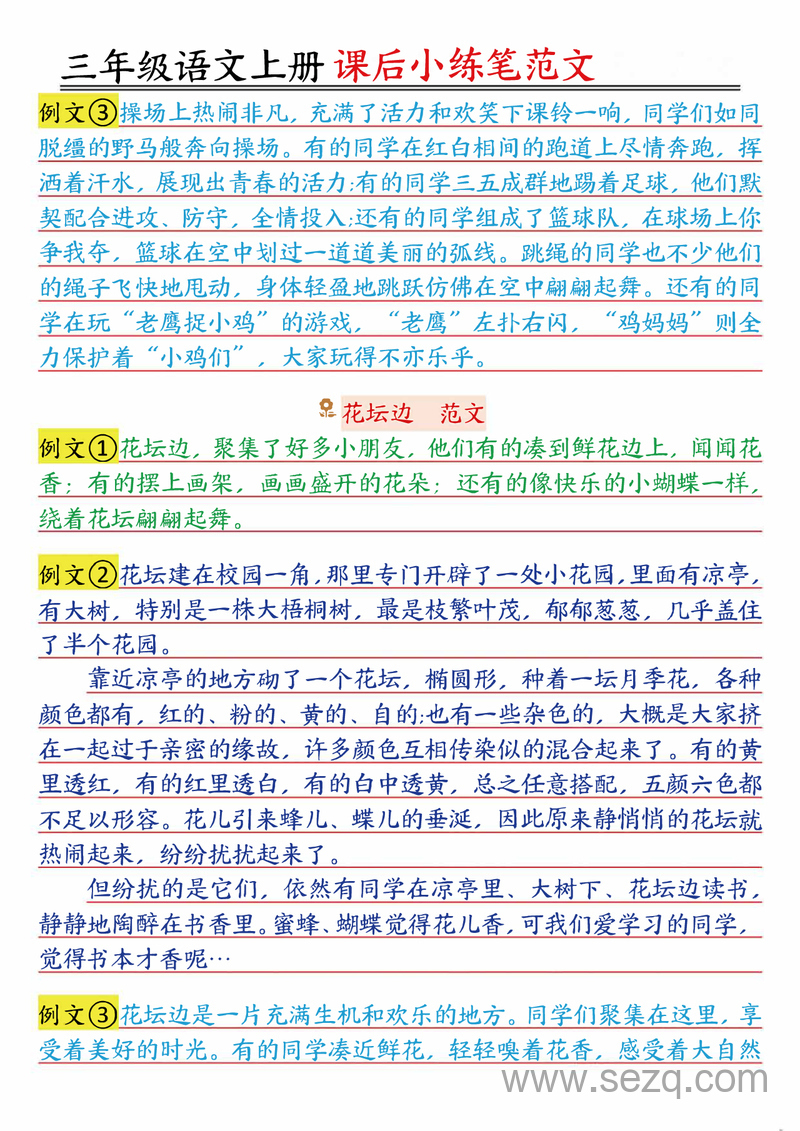 2025年秋季三年级上册语文《大青树下的小学》课后小练笔范文 - 文档资源第2张