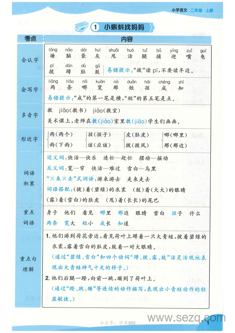 2025年秋新版二年级上册语文每课重点笔记 - 文档资源第2张