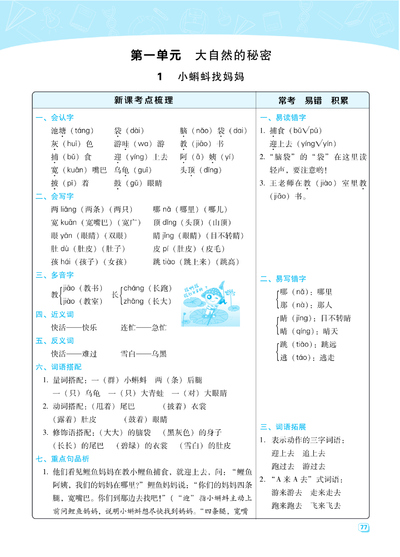 二年级上册语文每一课重考点梳理（全册名师规划）（32页） - 少儿专区