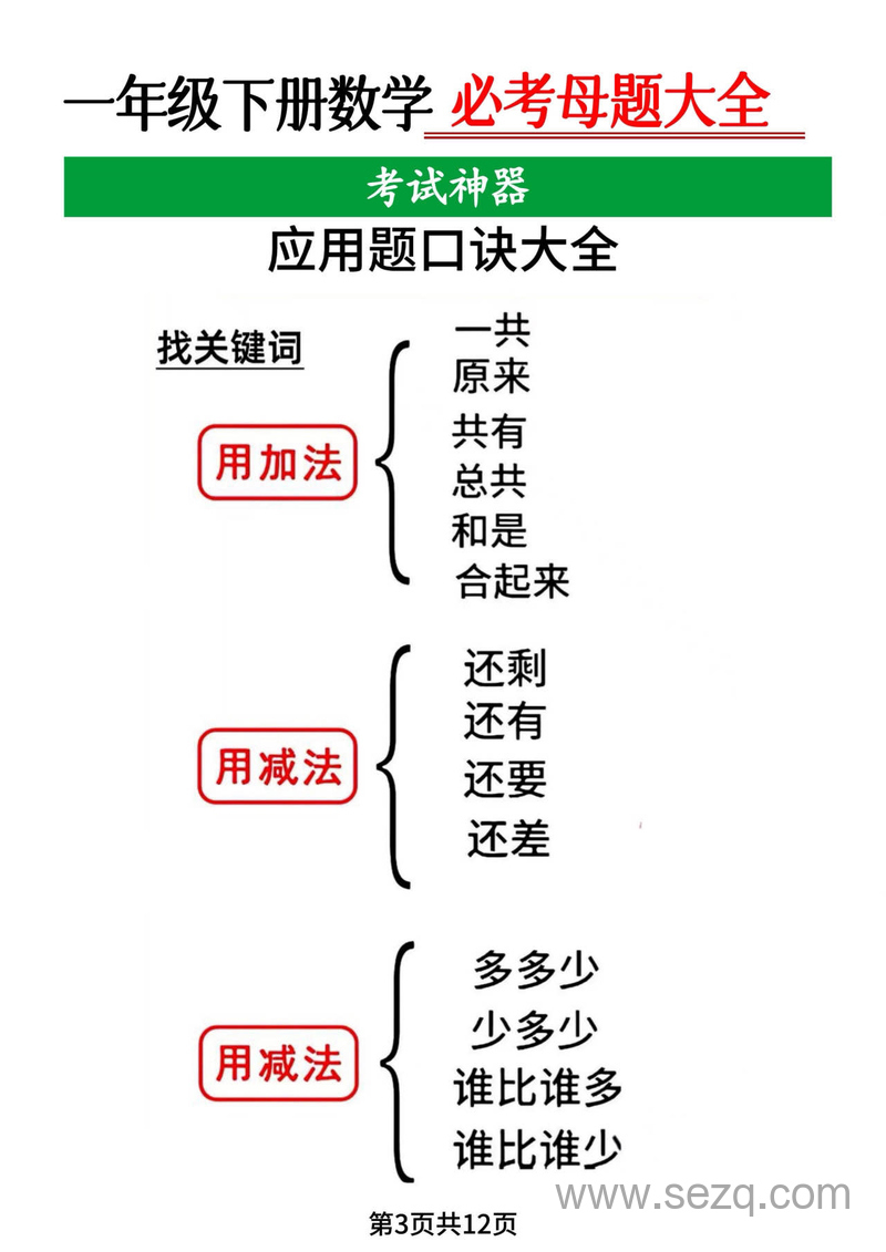 一年级下册数学必考母题大全（考试神器含答案） - 文档资源第3张