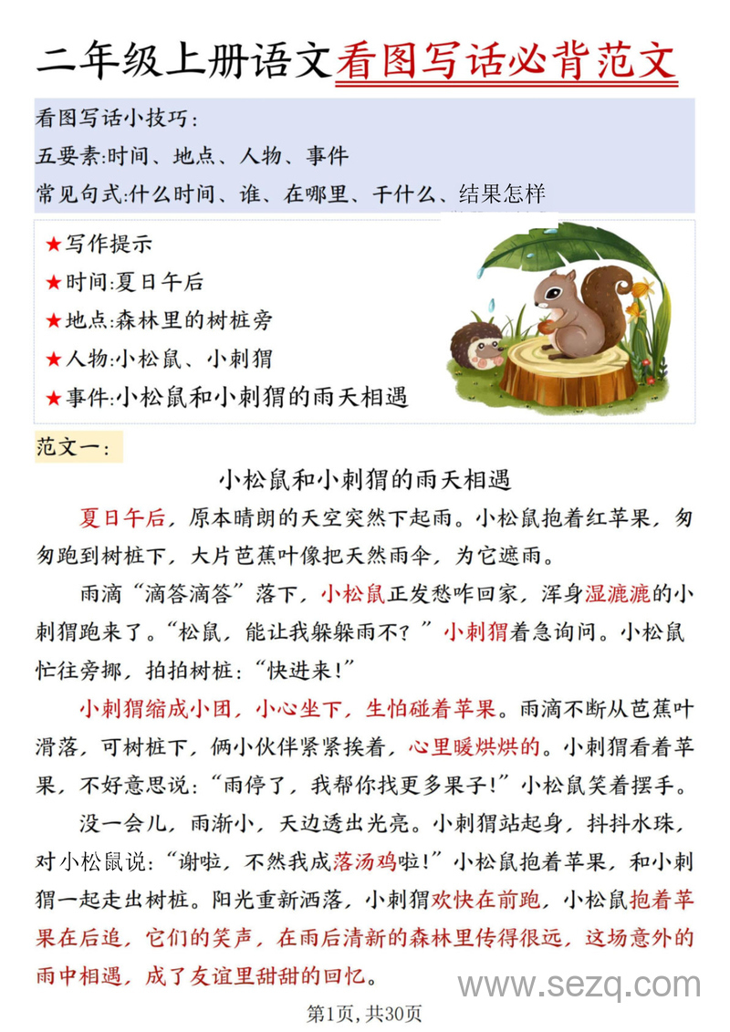 2025年二年级上册语文看图写话必背范文30篇 - 文档资源第1张