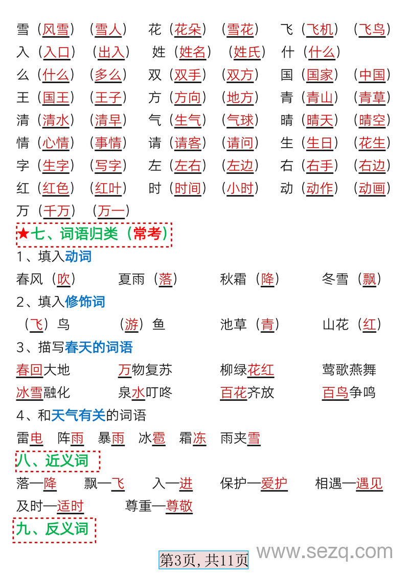 一年级下册语文第一单元考点总结（17个必备知识点） - 文档资源第3张