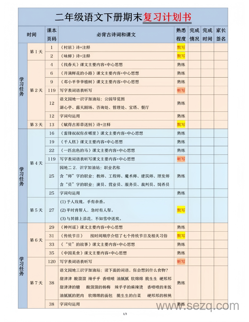 2025年二年级下册语文期末复习计划书 - 文档资源第1张