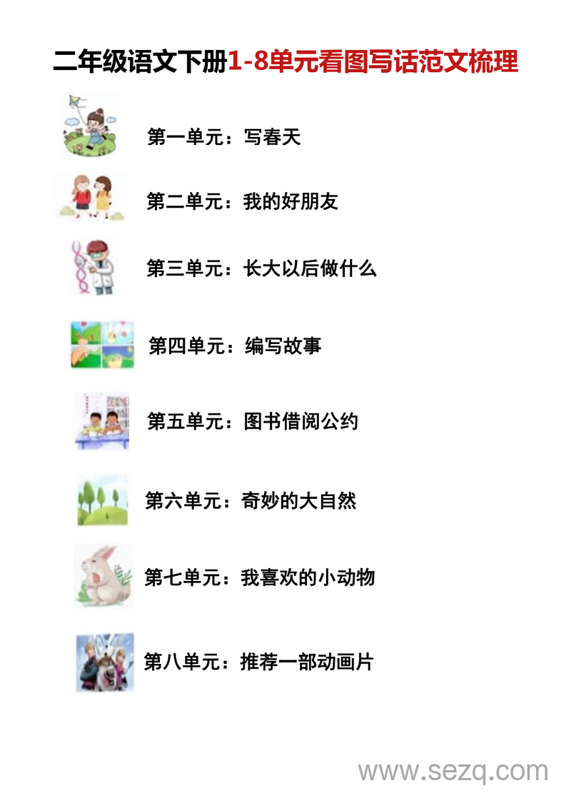 二年级下册语文1-8单元同步看图写话范文梳理 - 文档资源第1张