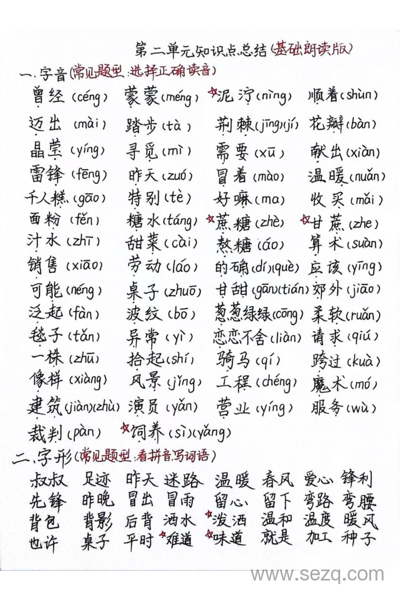 二年级下册语文第2单元常考题型总结（手写版） - 文档资源第1张