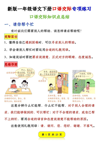 新版一年级下册语文口语交际专项练习（含知识点总结）（23页） - 少儿专区