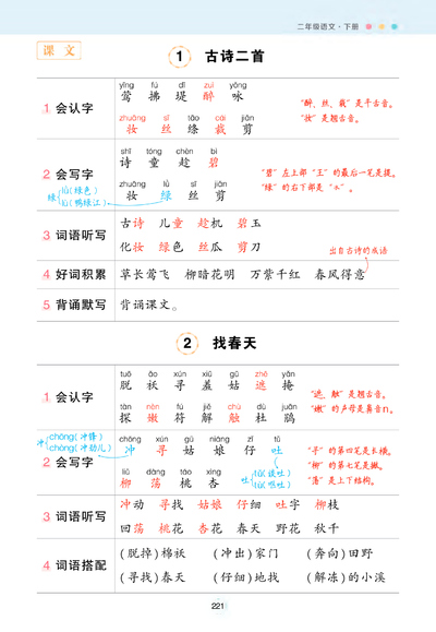 2025年二年级下册语文状元语文笔记（背记清单）（25页） - 少儿专区