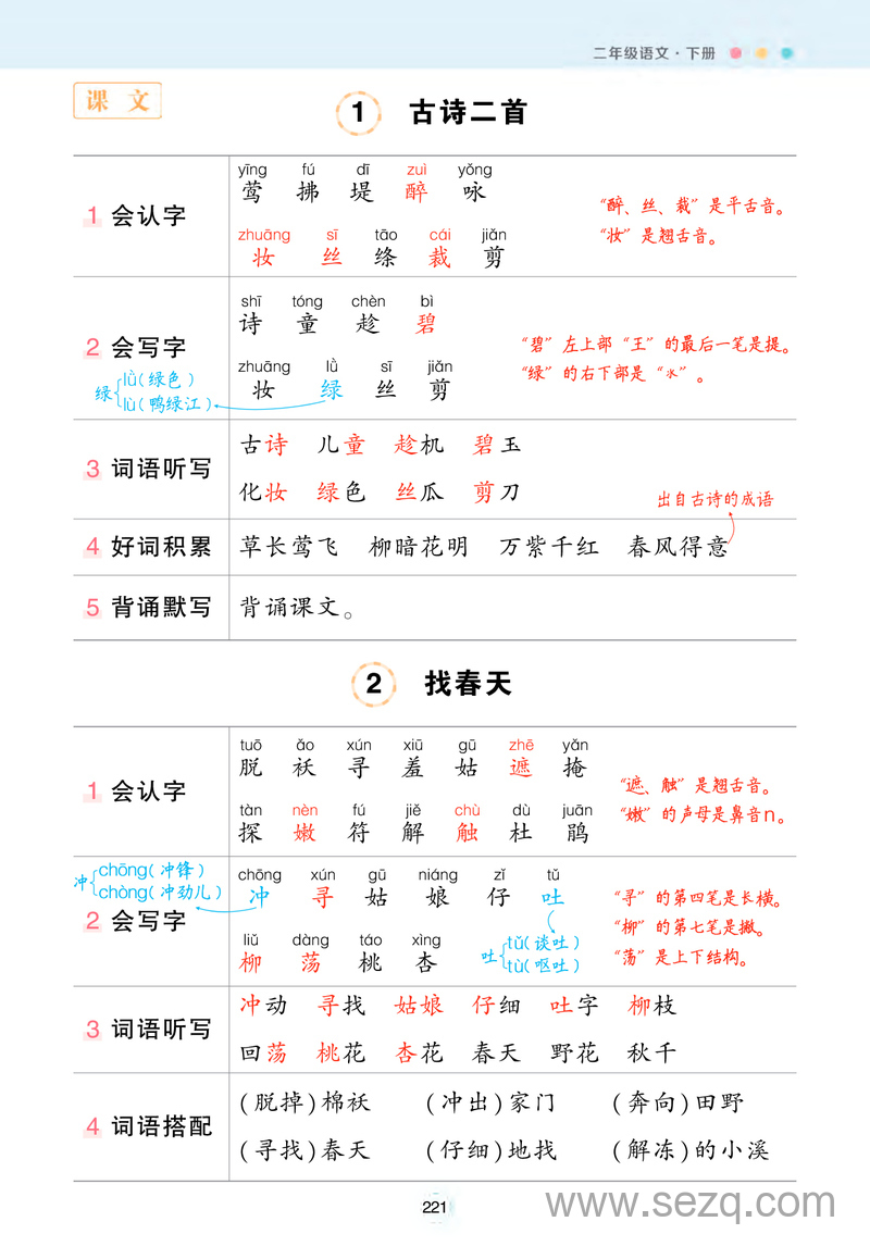 2025年二年级下册语文状元语文笔记（背记清单） - 文档资源第1张