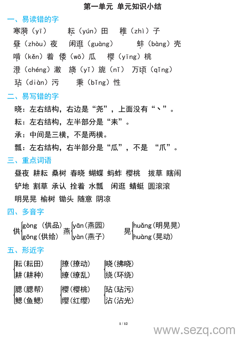 五年级下册语文期中复习知识要点 - 文档资源第1张