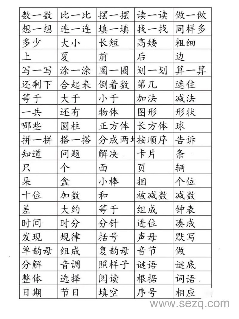 一年级数学常用字词认读 - 文档资源第3张