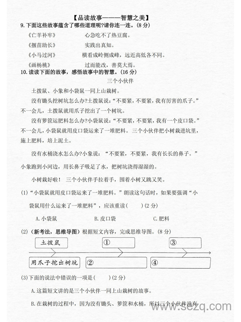 2024-2025年二年级下册语文期末情景测试卷三套（含答案） - 文档资源第3张