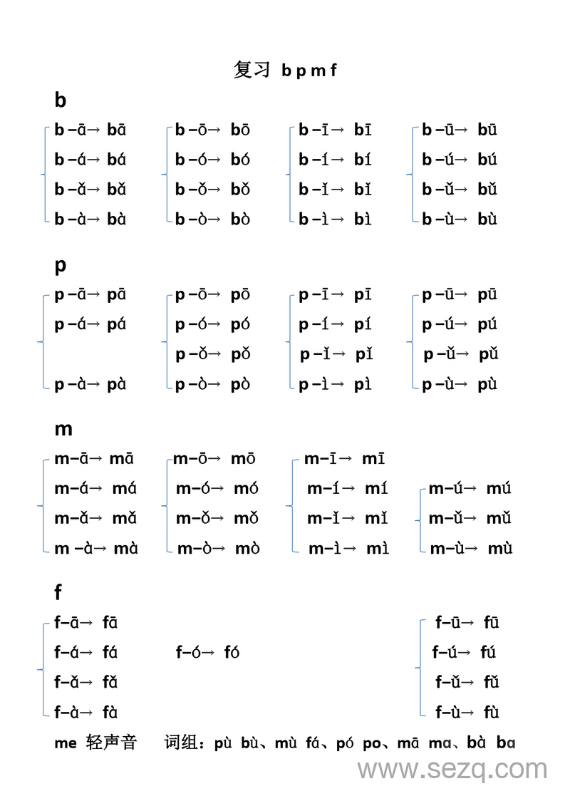 一年级上册语文拼音拼读复习练习 - 文档资源第1张