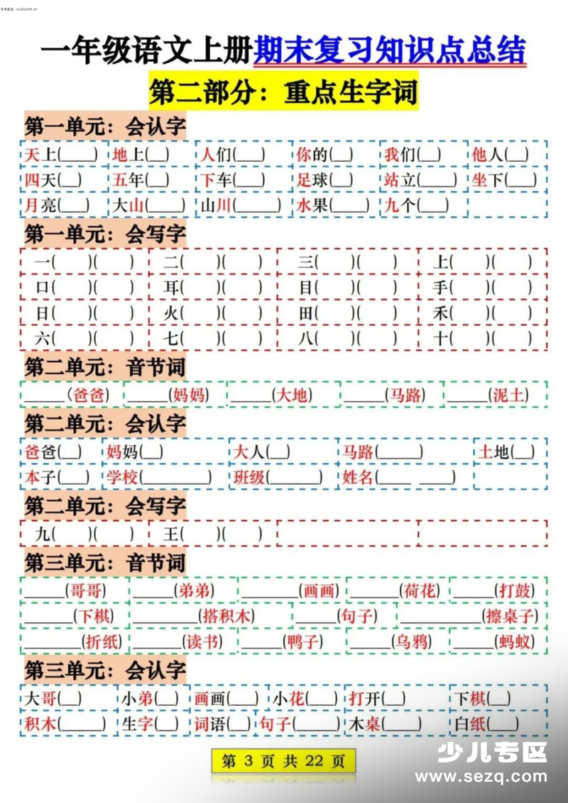 2025年新版一年级上册语文期末复习知识点总结（七大部分考点专项练习） - 文档资源第3张