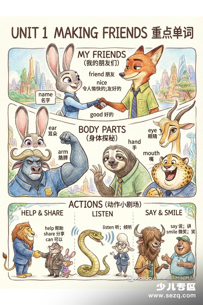 2025年秋季三年级上册英语必背单词卡通版疯狂动物城系列 - 文档资源第2张