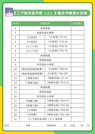 二年级下册语文快乐读书吧《七色花》《神笔马良》整本书精读阅读单（含答案）（15页） - 少儿专区