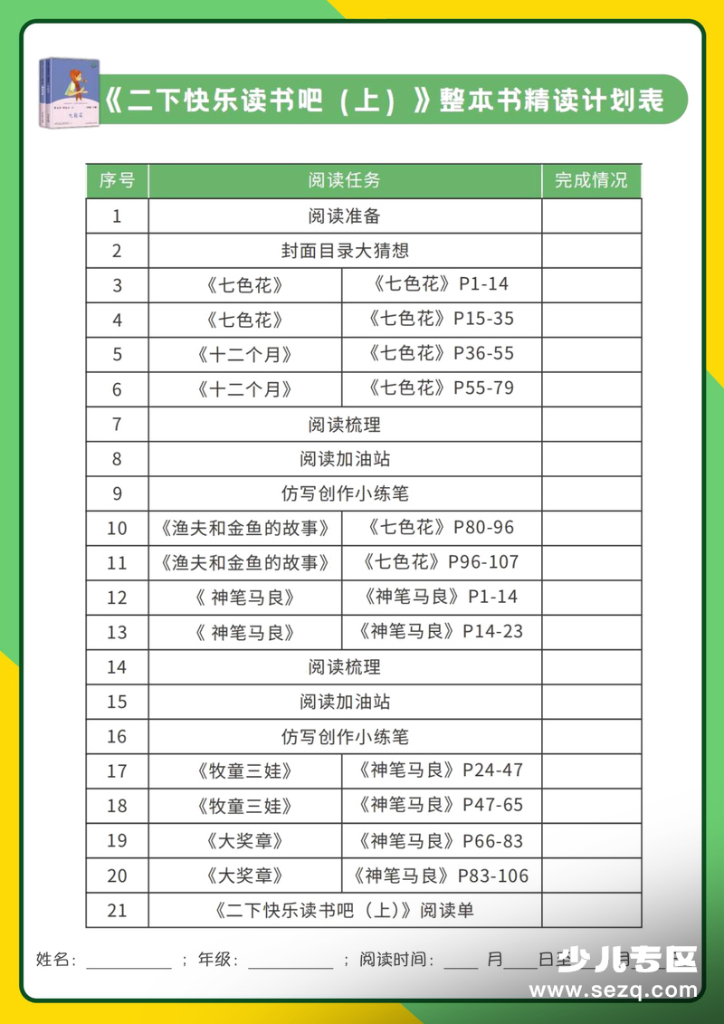 二年级下册语文快乐读书吧《七色花》《神笔马良》整本书精读阅读单（含答案） - 文档资源第1张