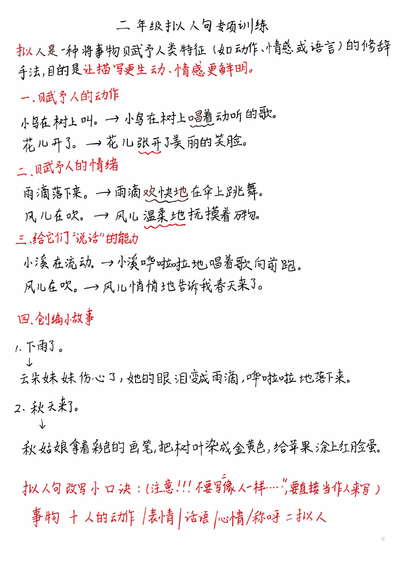 2025年秋季二年级上册语文拟人句专项训练含答案（3页） - 少儿专区